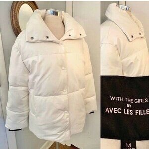 Avec Les Filles women’s White coat Faux vegan Leather Puffer Sz M Preppy trendy